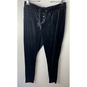 Jean Pascale Women's Black Drawstring‎ Waist Velvet Black Pants Sz XL
